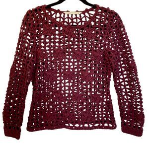 🚨FINAL OFFER Hippie Laundry Crocheted Dark Red Sweater Size Medium